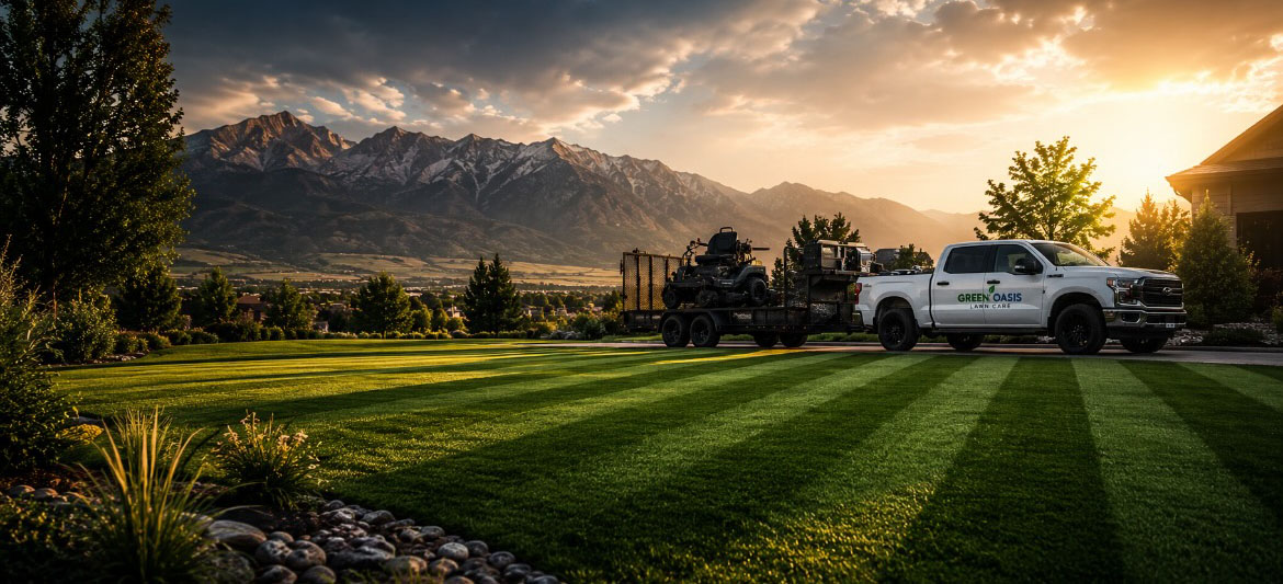 Green Oasis Lawn Care service truck and equipment